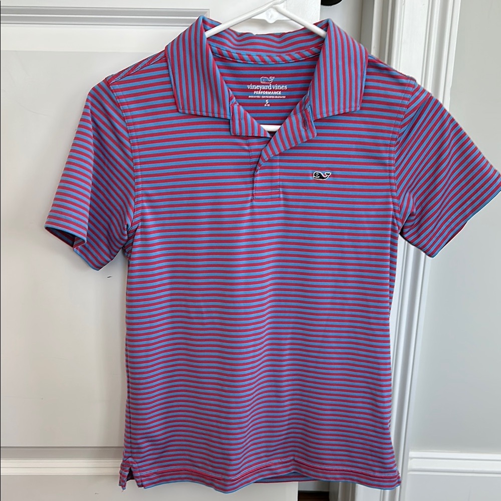 Vineyard Vines Blue & Red Striped Performance Polo Shirt Size S 8/10